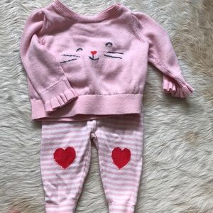 Baby Gap Kitty Cat Sweater and Heart Pants Set
